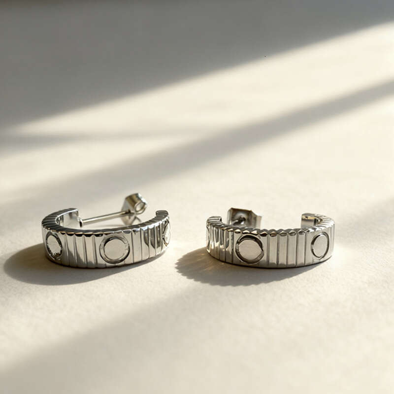 Kaga's new strap series vacuum-plated titanium steel striped classic screw stud earrings, wholesale for foreign trade