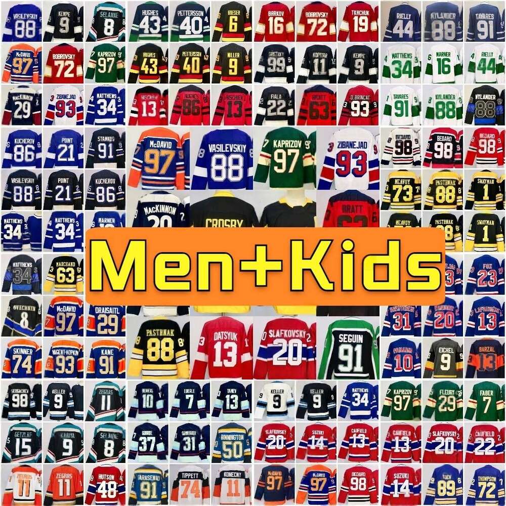 Men Kids Hockey Jersey Gourde Pastrnak Makar Gretzky Tippett Draisaitl Kucherov Fleury Hischier Malkin Hughes Couturier Crosby Swayman Fiala