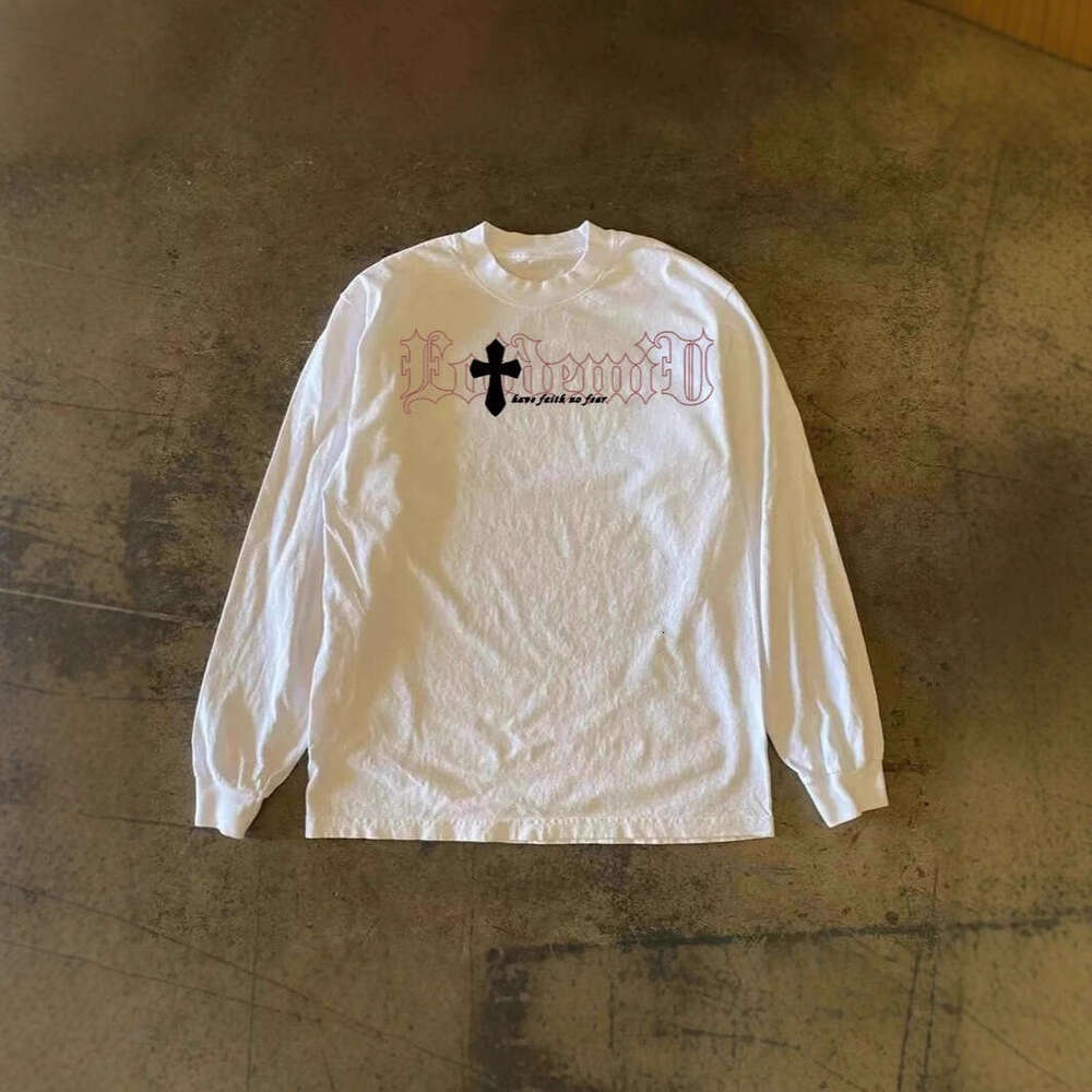 300g Heavyweight Pure Cotton! American Style Cross Oversize Long Sleeve T-Shirt for Men and Women, Loose Retro Couple Shirt