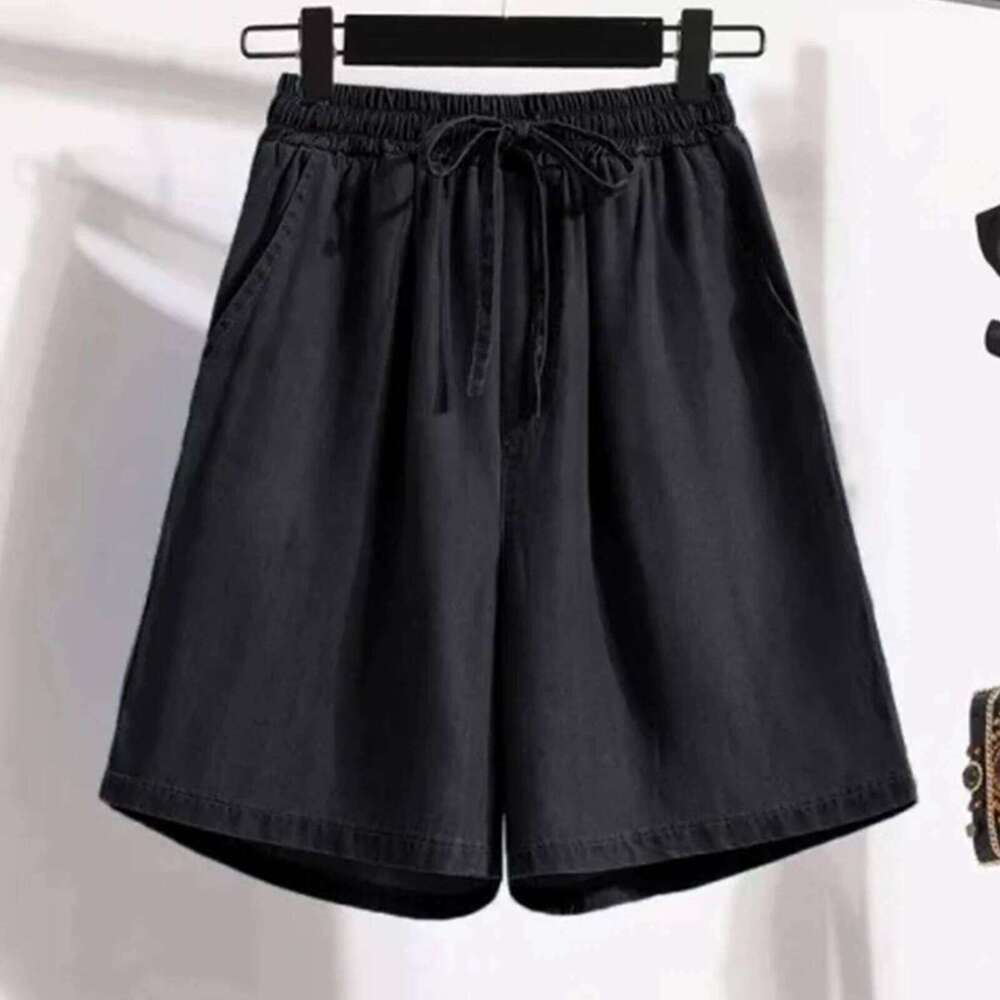 Women's Fashion Solid Color Pocket Button Up Capris Loose Elastic Waist Wide Leg Shorts for Women Womens Pants XJ260206