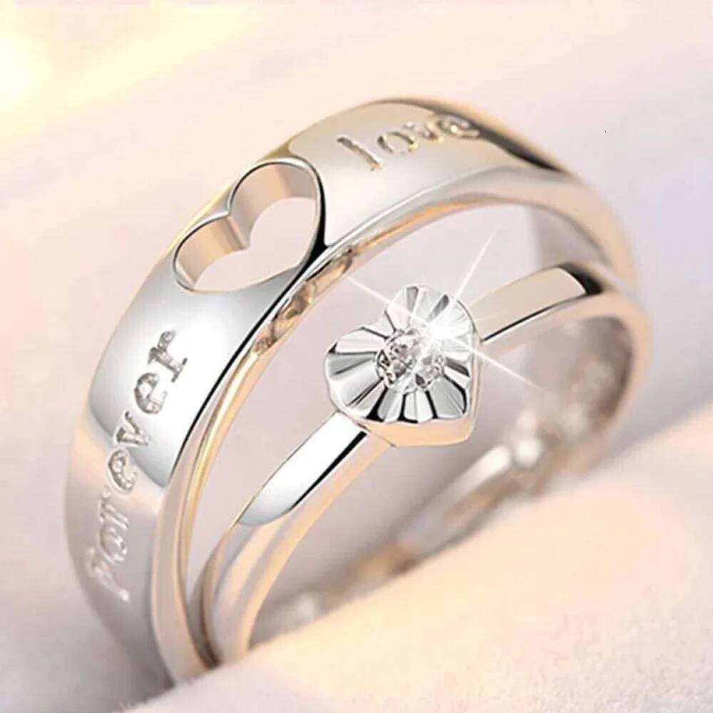 1 Pair Adjustable Hollow Heart-Shaped Letter Love Forever Couple Rings Men Women Finger Jewelry Drop Shipping W260206