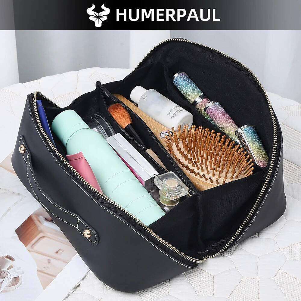 Genuine Leather Makeup Female Toiletry Bag Travel Cosmetic Storage Pouch Make up Case Organizer Y260206