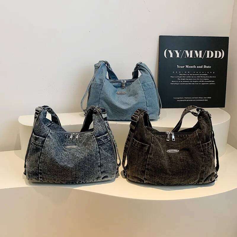 Trendy Denim Shoulder Women 2025 Big Size Jiaozi Bag High Quality Casual Commuter Handbag for Ladies Girl Gif Autumn Winter Y260205
