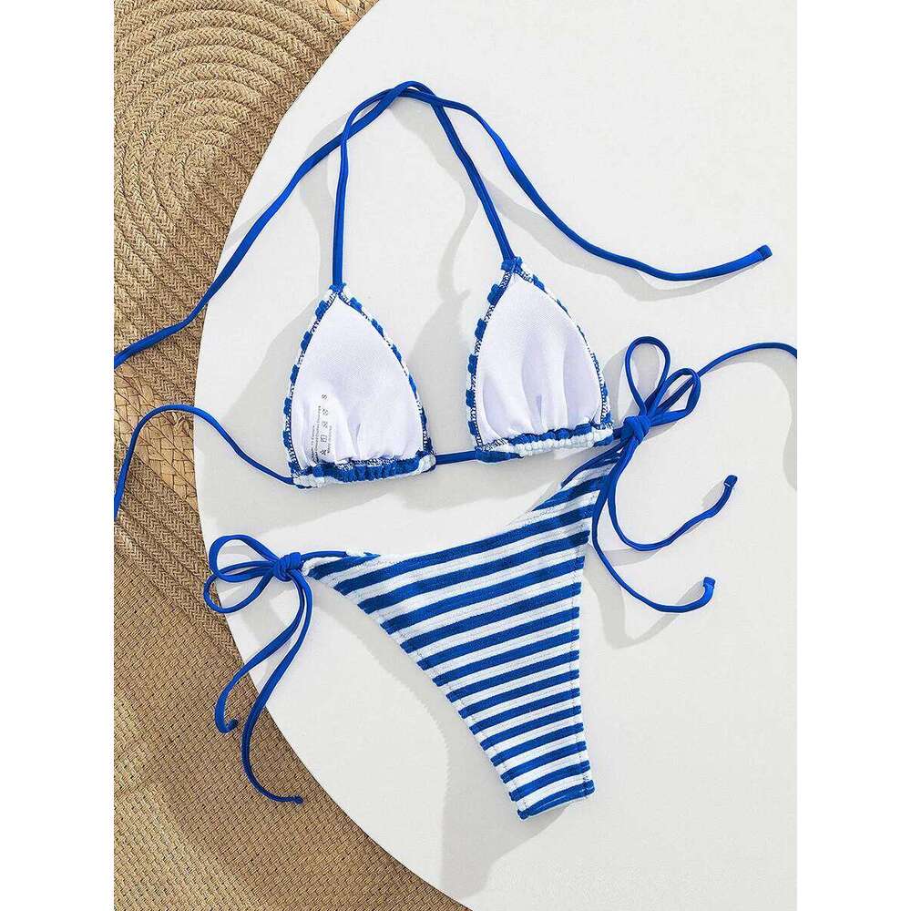 Push-Up Two-Piece Swimsuit 2025 New Triangle Bathing Suit Micro Beachwear Stripe Bikini Set Swimwear Trendy Mciro XJ260206