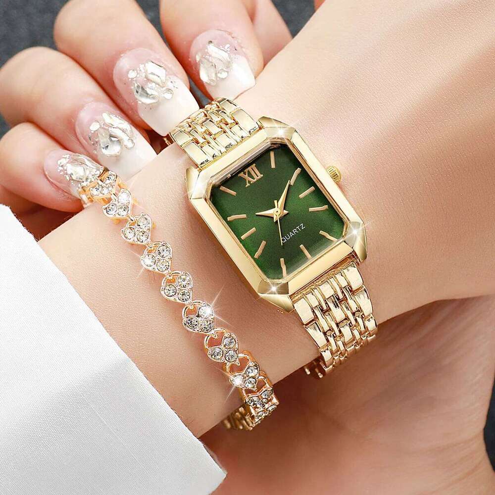 2PCS/Set Fashion Square Dial Women Wristwatch Elegant Ladies Quartz Watch With Heart Bracelet Reloj Mujer Without Box Z260206