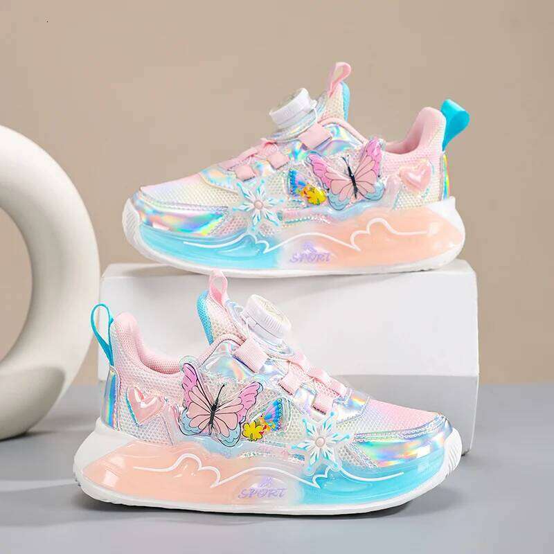 Cute Girls Children Pink Purple Butterfly Printed Kids Running School Sneaker Sports Tennis Shoes for girl 26Y0206