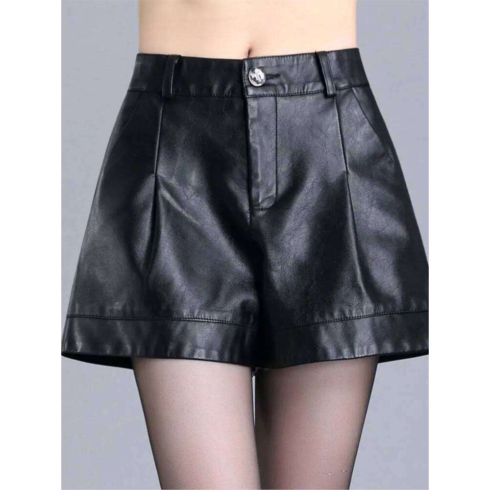ZUZK Women Short Pu Leather 2024 Fall Winter All-Match Female High Waist Ladies Casual Boots Shorts 5XL XJ260206