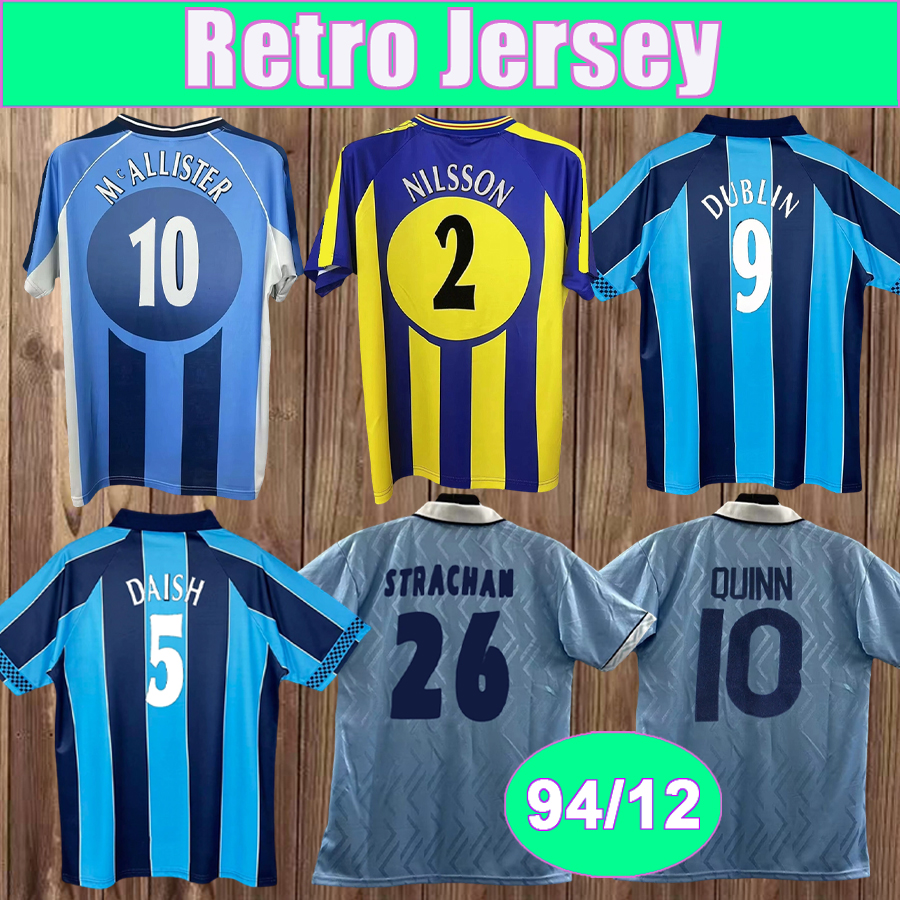 1994 2012 Coventry City RETRO Mens Soccer Jerseys QUINN STRACHAN DAISH TELFER DUBLIN Home Football Shirt Vintage Uniforms
