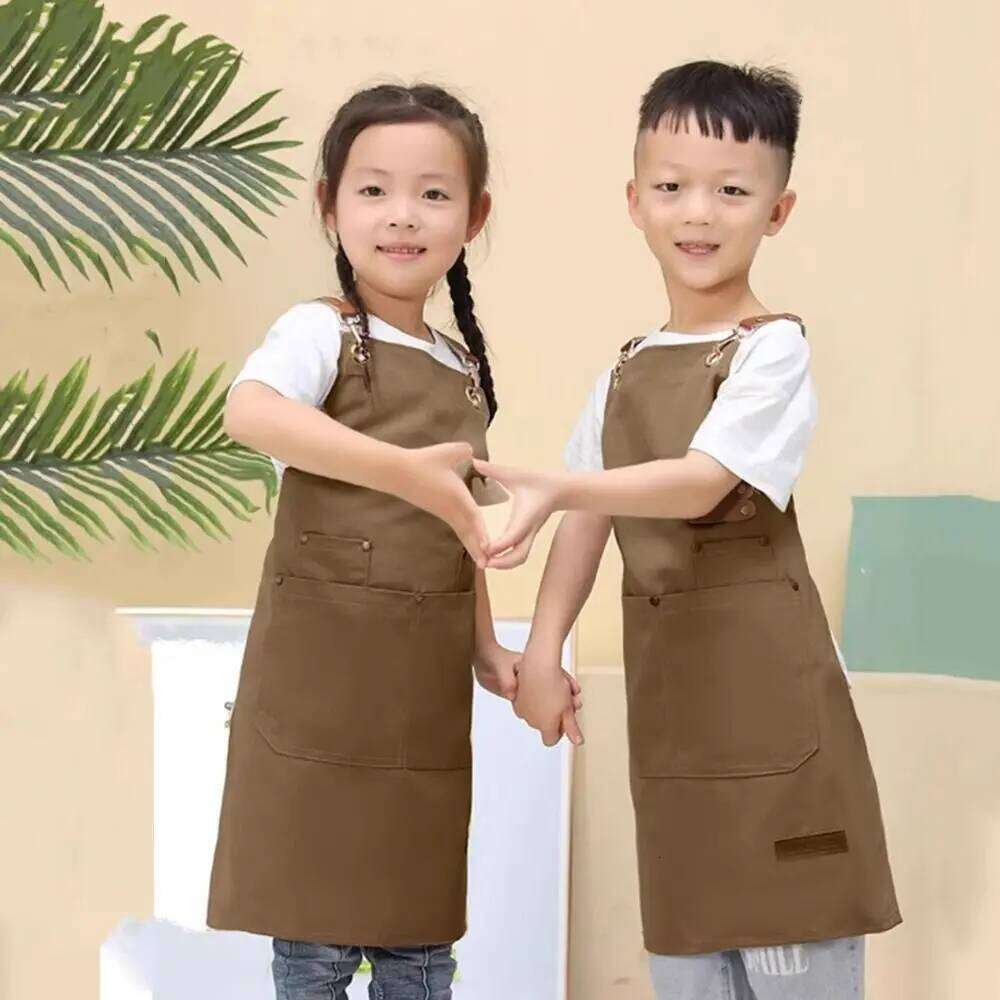 Minimalist Children's Canvas Lightweight Solid Color Cooking Apron Adjustable Oil-proof Chef Costume Baking S260205