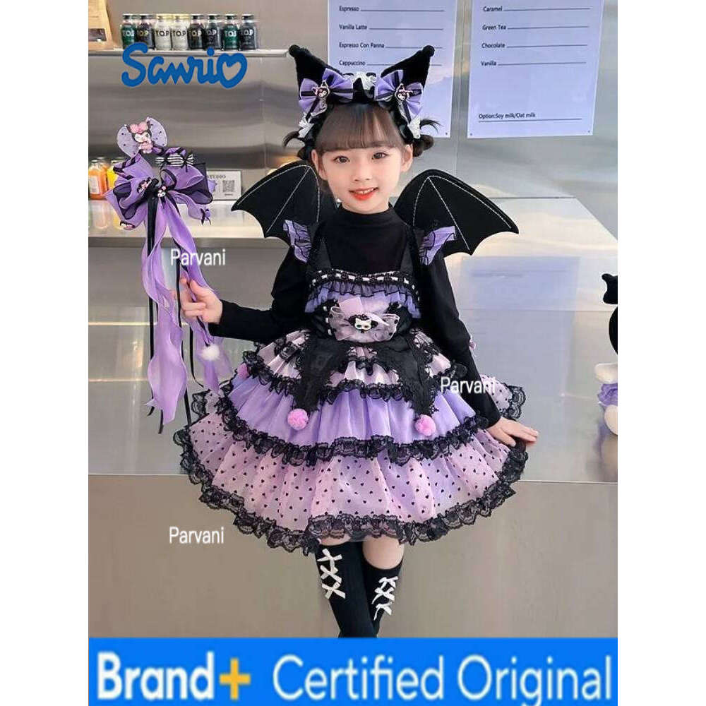 Sanrio s Kuromi Girls New Summer Kawaii Puffy Dress Princess Sweet Cute Clothes Fashion Versatile Loose Comfortable Birthday Gift H260206