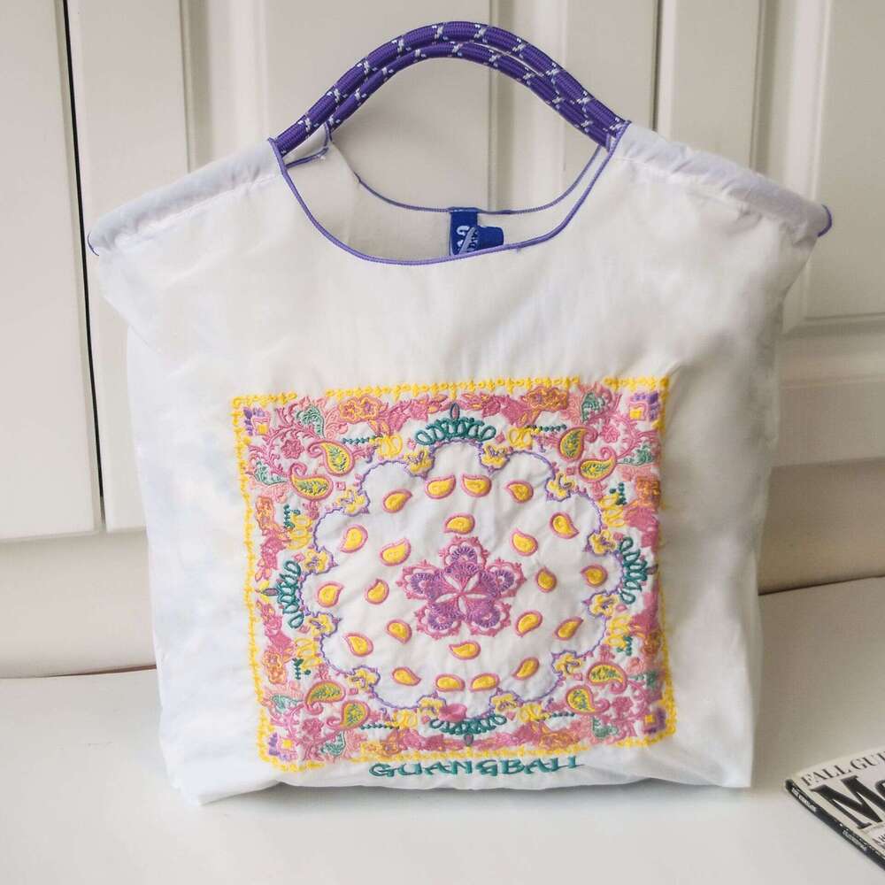 Japanese Style Retro Pattern Eco-Friendly Embroidered Nylon Canvas Paisley Shopping Bag For Women MASA