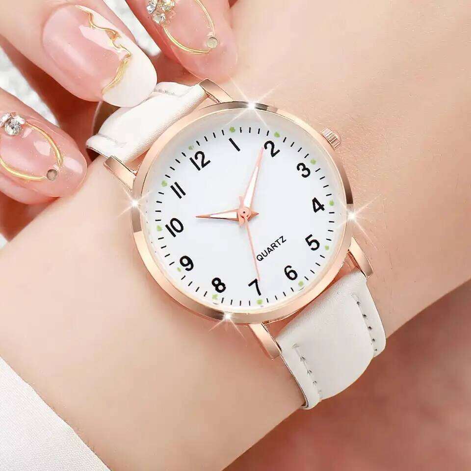 1/3/4/5PCS Fashion Arabic Dial Women Quartz Watch Casual Leather Strap Wristwatch for Girls Clock GiftWithout Box Z260206