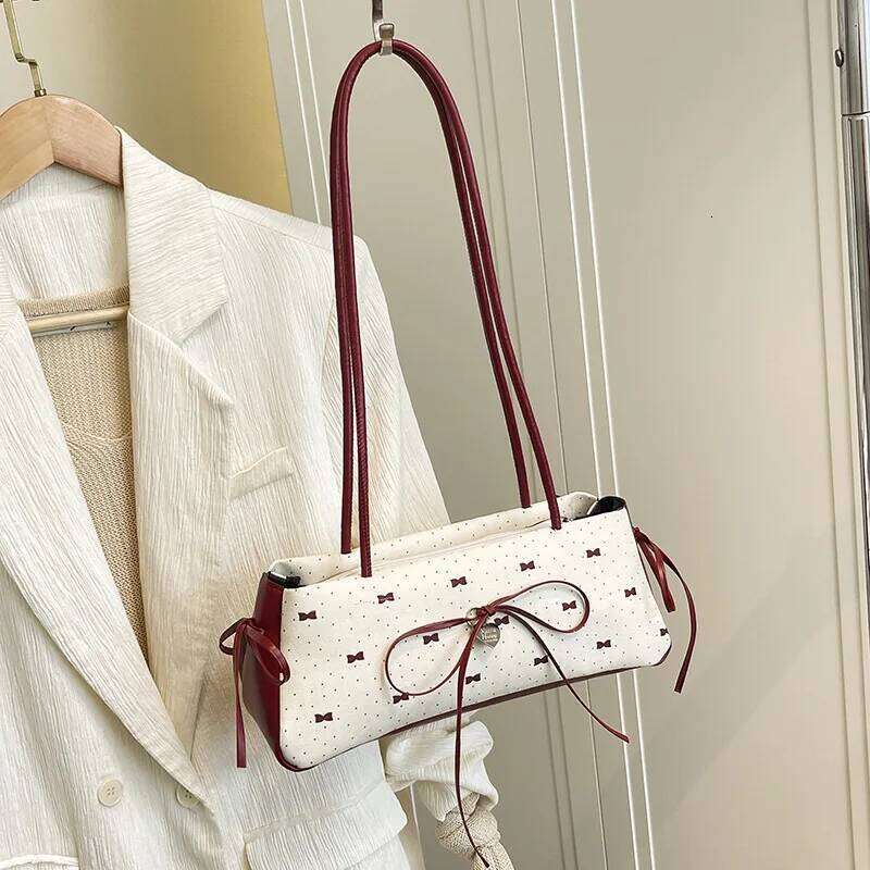 Women's Sweet Style High End Underarm Bow Print Commuter Fashionable Single Shoulder Handbag Trendy Cute Small Bag XJ260129