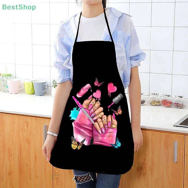 RebeccaPink Art Apron Unisex Kitchen Cooking Nail Polish Manicurist Baking Work Clothes S260205