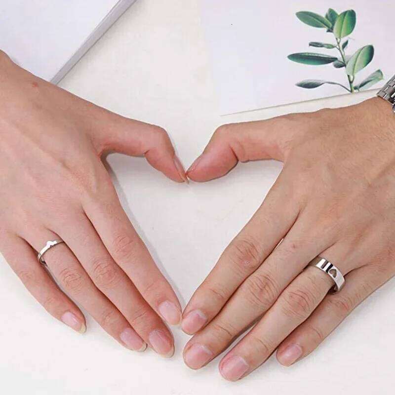 Trumium Matching Heart Promise Rings for Couples I Love You Engagement Wedding Ring Band Sets Titanium Steel Free Engraving W260206