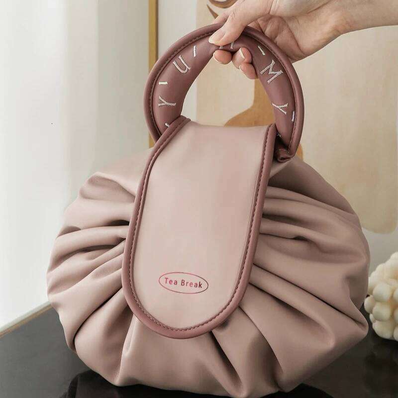 New Drawstring Makeup for Women Portable Waterproof PU Concatenate Travel Toiletry Handheld Storage Cosmetic Bag Y260206