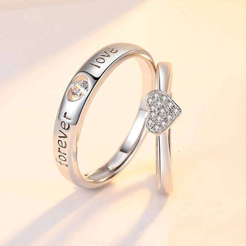 2022 Romantic Couple Wedding Ring For Woman Men 2Pcs Love Heart Zircon Adjustable Rings Fashion Engaged Promise Jewelry Gifts W260206