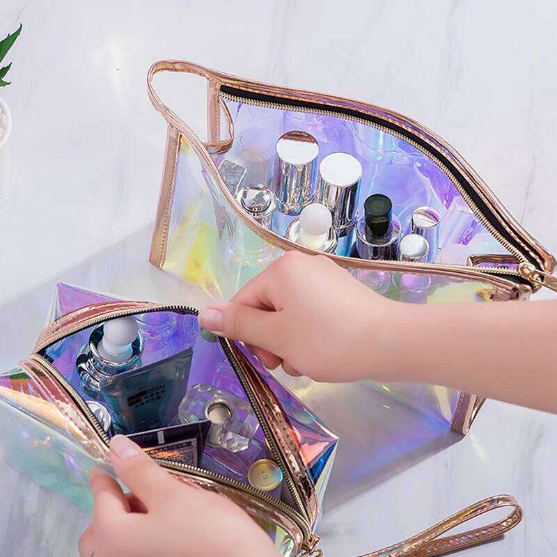 Colorful Holographic Women Cosmetic Bag TPU Clear Makeup Beauty Organizer Pouch Y260206