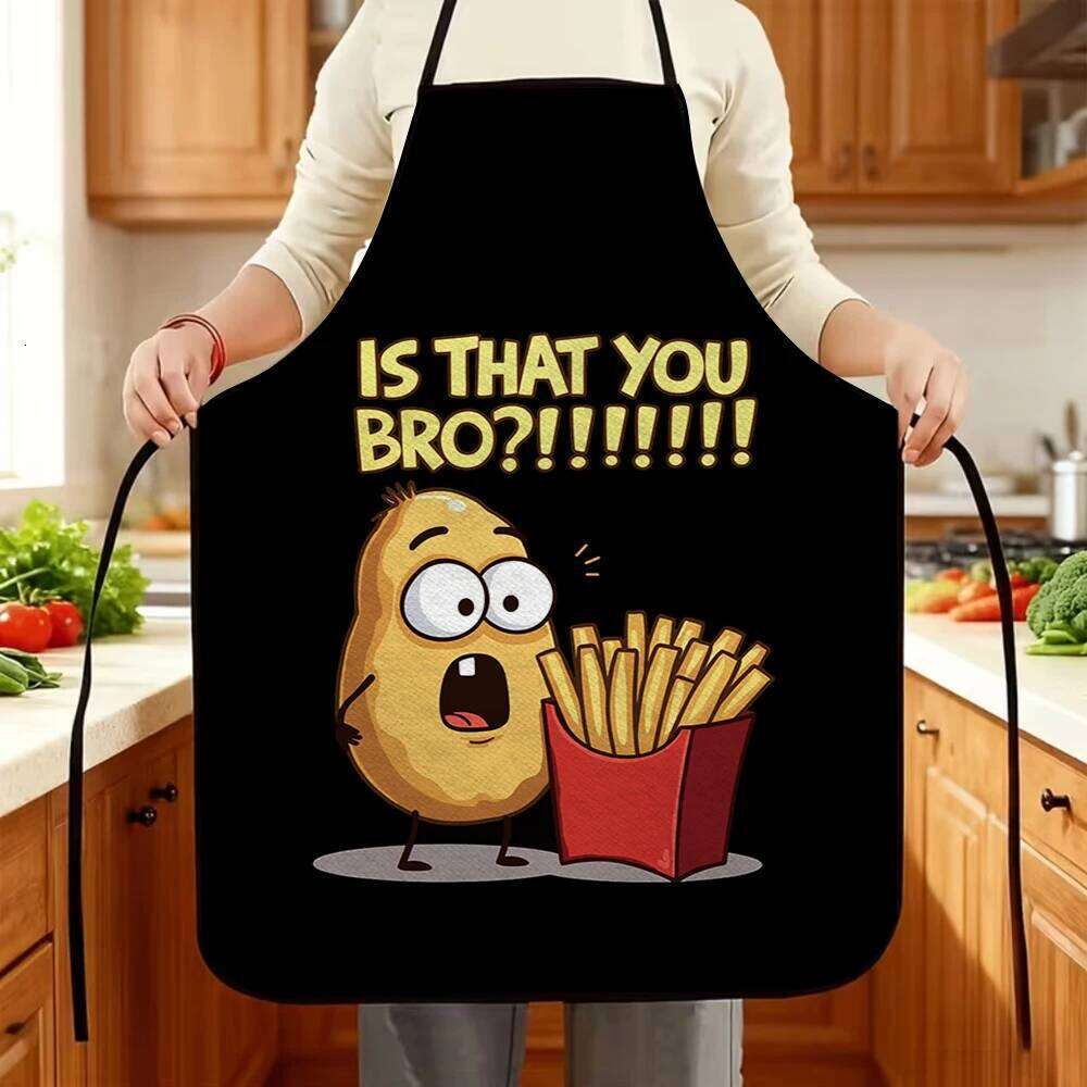 1pc Funny "Is That You Bro?" with Potato Character Design - Durable Polyester Kitchen Apron for Cooking, Baking, 60x80cm S260205
