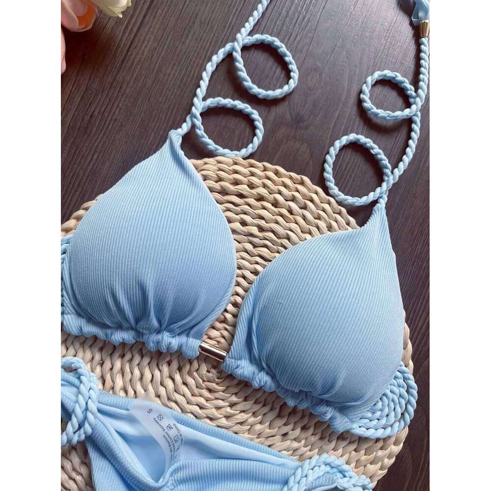 RUOTONSEPT 2024 Sexy Women Swimsuit Braiding rope Bikini Set Two-piece Triangle Solid Swimwear Bathing Suit Brazilian Biquinis Z260206