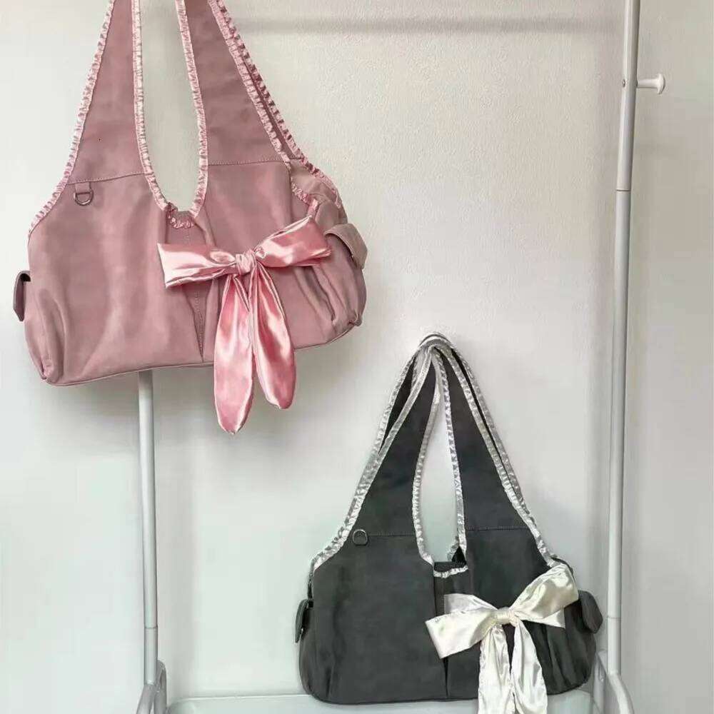 JIAERDI Harajuku Large Capacity Tote Bag Women Fairycore Aesthetic Bow Chic Grey Handbag Female Vintage Cute Shoulder Bags New Y260205