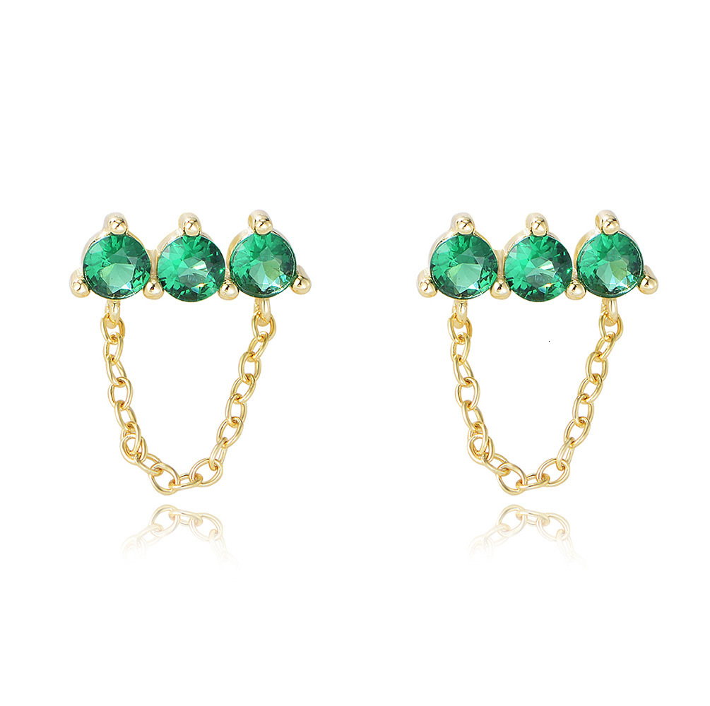 s925 sterling silver emerald green zircon simple and unique chain tassel earrings, trendy earrings