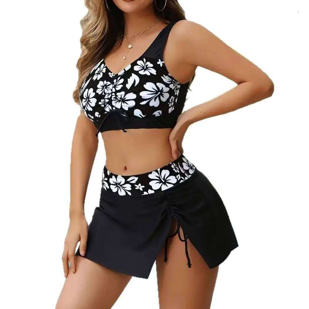 2025 Women's Modest 3-Piece Swimwear Set Floral Print High Waist Shorts & Cover Up Dress Summer Holiday Two Piece Swim Ropa Z260206