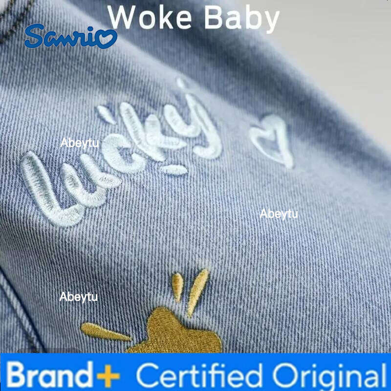 Sanrio Hello Kitty Girls Flared Jeans Fleece Lined Cartoon Pants 2025 New Fashion Casual Baby Kids Winter Trousers Cute Kawaii H260206