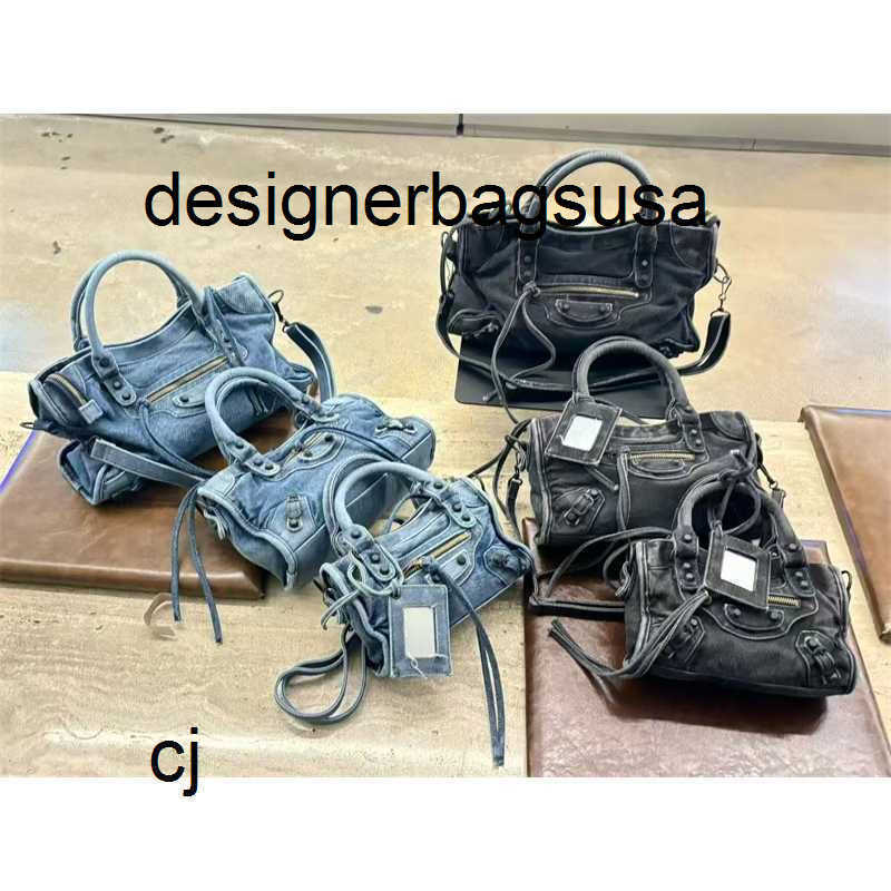 Paris Handbags 26 Le City Rivet Motorcycle Bag Washed Denim Unisex Punk Tote Bag Crossbody Handbag cj YS4Z