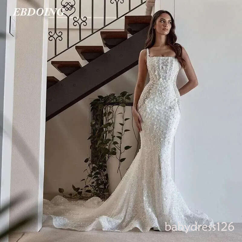 Rent Mermaid Spaghetti Straps, Bridal Dresses, R 3D, Sleeveless, Sweep Train