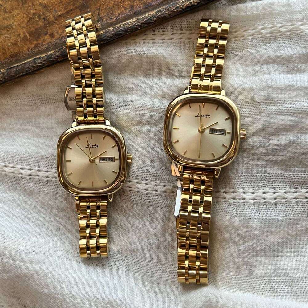 1pc Gold-tone French Vintage Style Women's Watch, Waterproof With Calendar Feature, Fashionable And Elegant Ladies' Quartz Watch Z260206