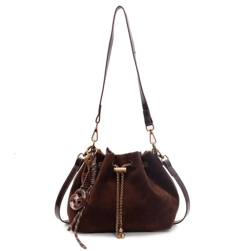 Women Vintage One Shoulder Bag Frosted Solid Drawstring Soft All-Match Bucket Bags High-Grade Versatile Commute Crossbody Packs Y260205