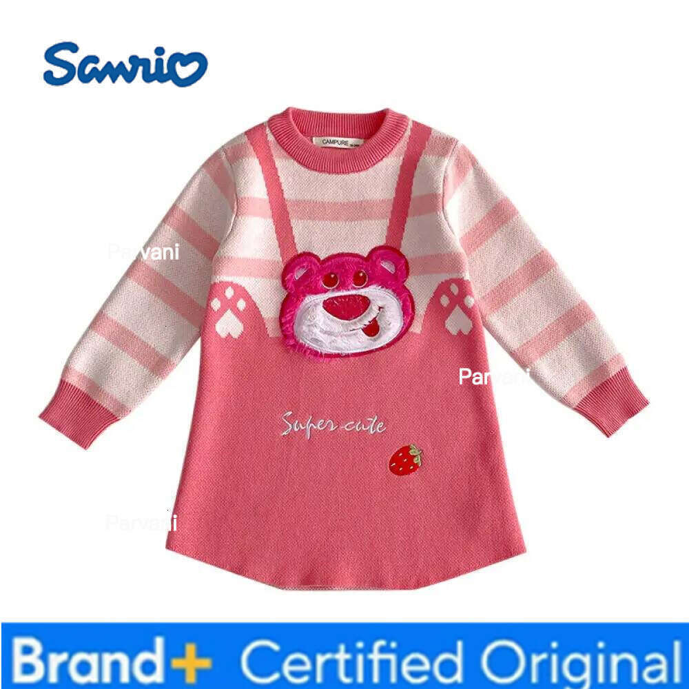Sanrio Kuromi Girls Autumn and Winter Cartoon Sweet Princess Melody Suspender Striped Plush Casual Sweater Dress Gift H260206 - view 4