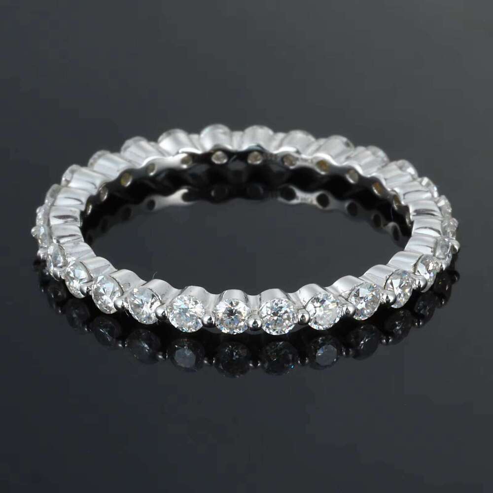 Fashion 925 Sterling Silver Eternity Daily Wear Round VVS Moissanite Diamond Stackable Sparkling Jewelry Ring