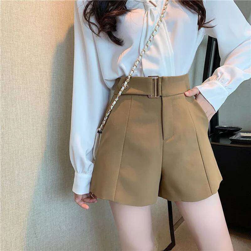 New Women's Fashion Black Suit Korean High Waist Wide Leg Shorts Summer Ladies Elegant Baggy All Match Short Pants XJ260206