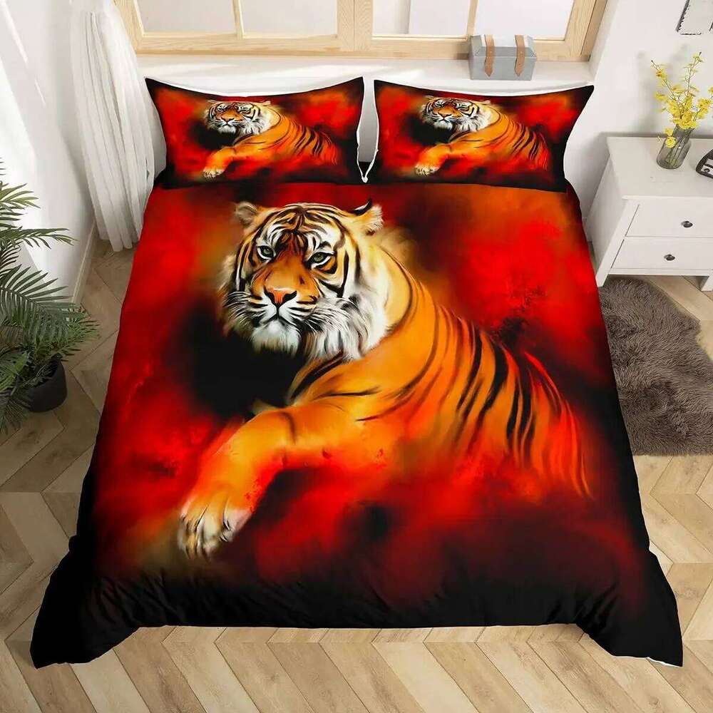Tiger 3D Print Duvet Cover Queen Size Wild Animals Bedding Set For Kids Teens Room Decor Animal Fur Comforter Covers Sets XJ260206