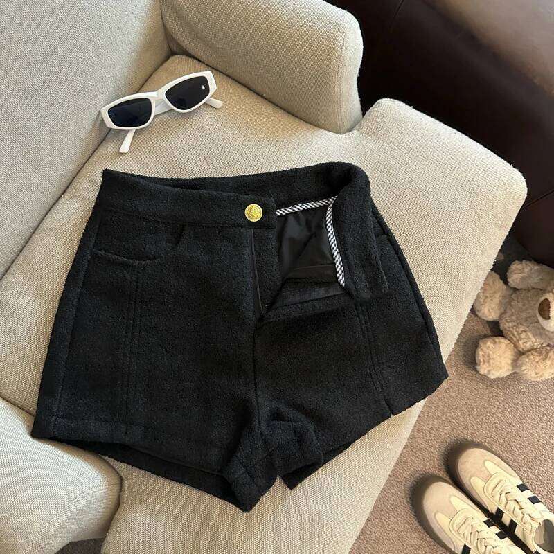 Women's Autumn Winter Wool&blend High Waist Shorts Lady Streetwear Solid Color Boots Short Pants XJ260206