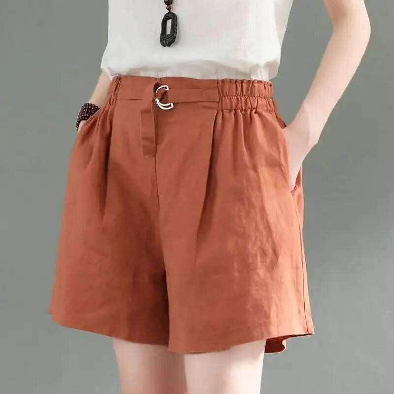 Retro Women's Loose Elastic Waist Casual Slimming Versatile Fake Cotton Linen Wide Leg Shorts Summer Wear XJ260206