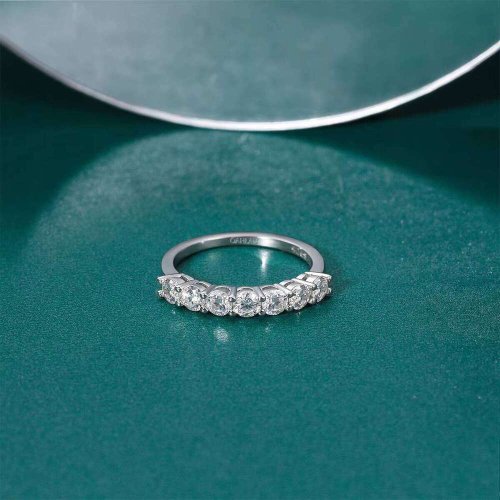 OAHLAN Romantic Fine Jewelry 0.7Ct Round Cut Vvs1 925 Sterling Silver Eternity Moissanite Ring Promise Wedding Band For Women