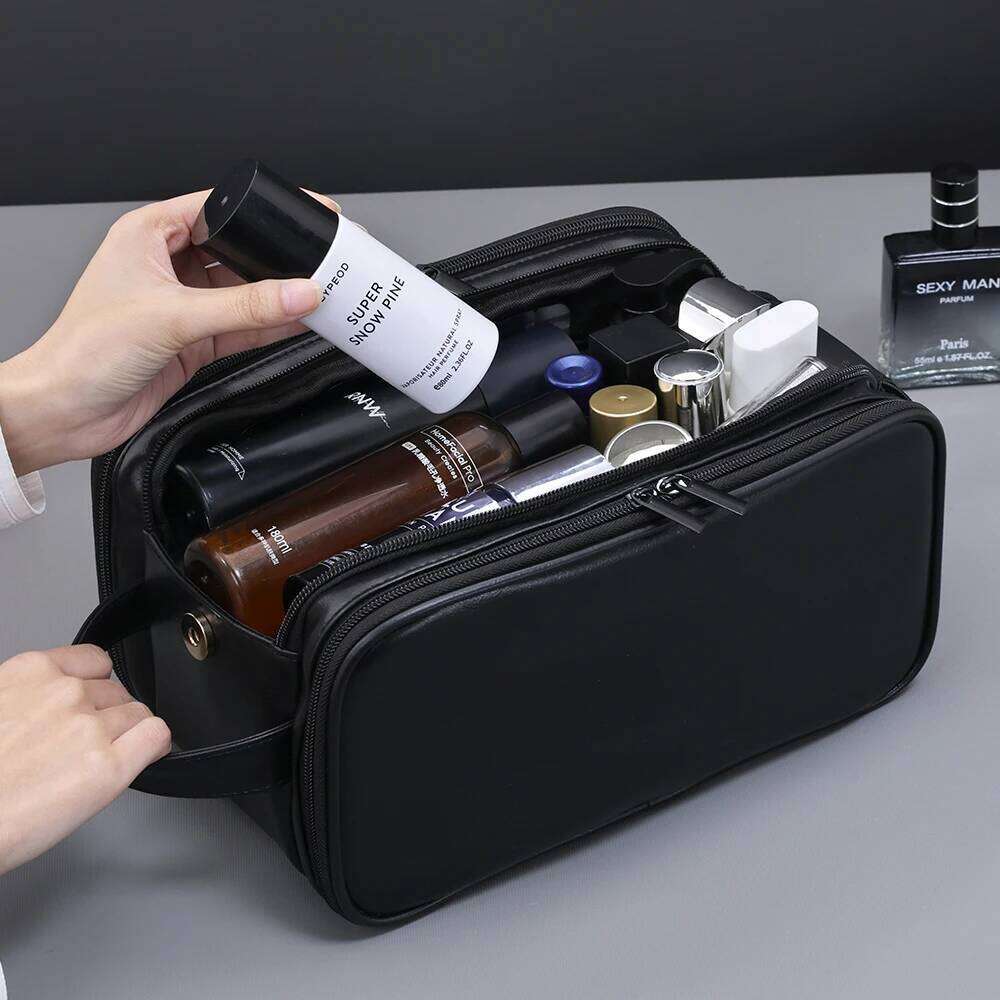 Multi Pockets PU Toiletry For Women Men Travel Essentials Makeup Waterproof Hanging Cosmetic Washing Organizer Bag Y260206