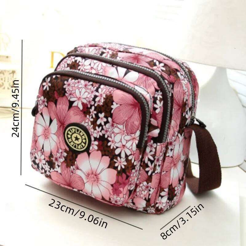 Women's nylon shoulder with floral print and multiple compartments, casual crossbody bag XJ260129