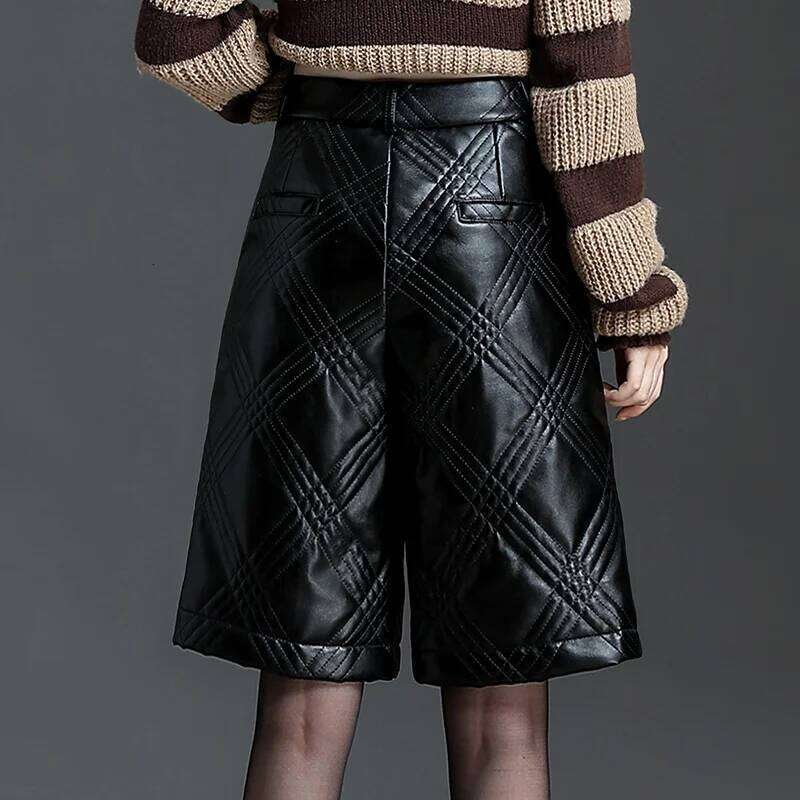 ZUZK Black PU Leather Thick For Women Winter Warm Long Shorts Motorcycle Punk High Waist Bermuda Femme XJ260206