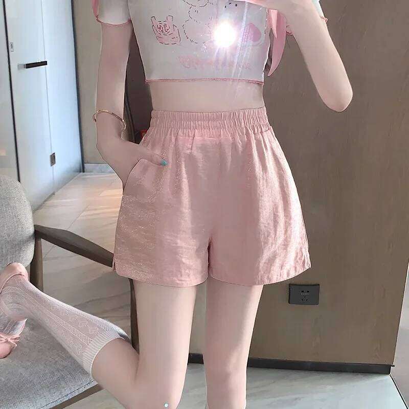 Korean Style Ice Silk Cotton Linen Women's Wide Leg Short Summer Thin Hot Pants Split Design Lightweight Comfortable XJ260206