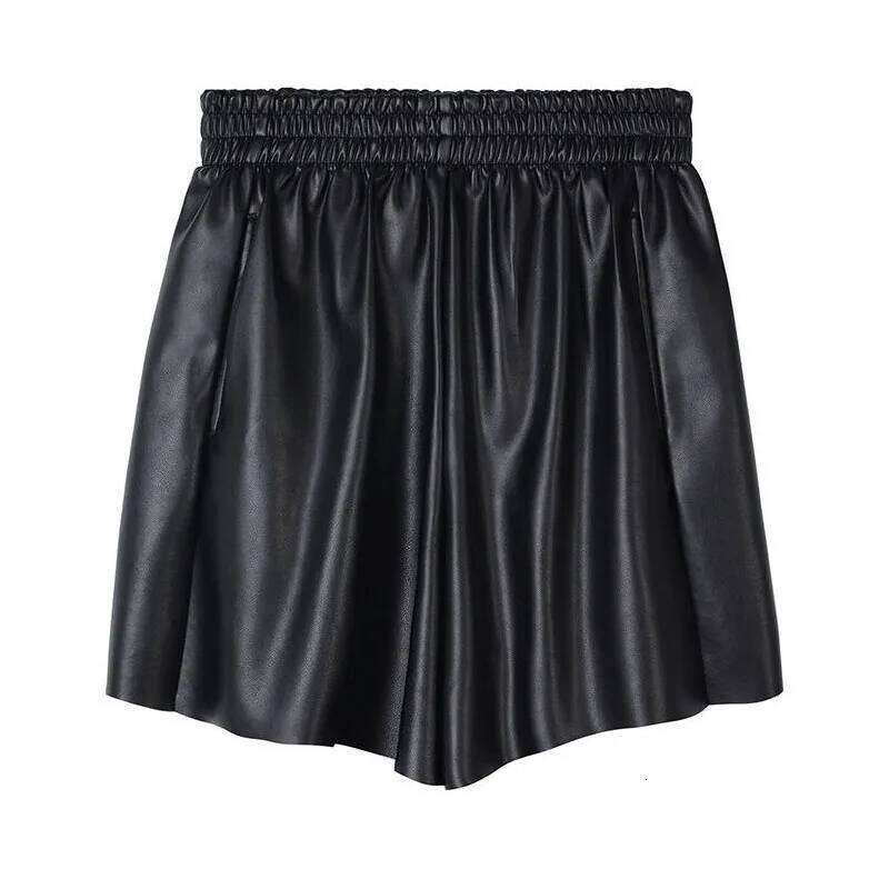 2023 Autumn Winter Korean Solid Color Leather Shorts Trend Women's Clothing All-match Casual Elastic High Waist Pants For Female XJ260206