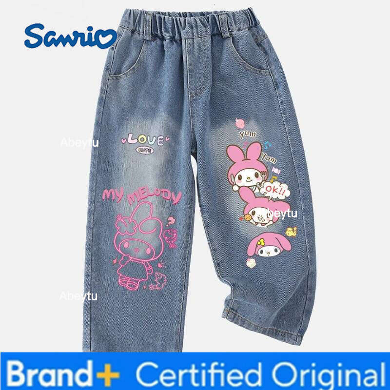 Sanrio Cinnamoroll Boy u Hello Kitty Jeans My Melody Pants Girl Kawaii Straight Trousers Anime Gift H260206