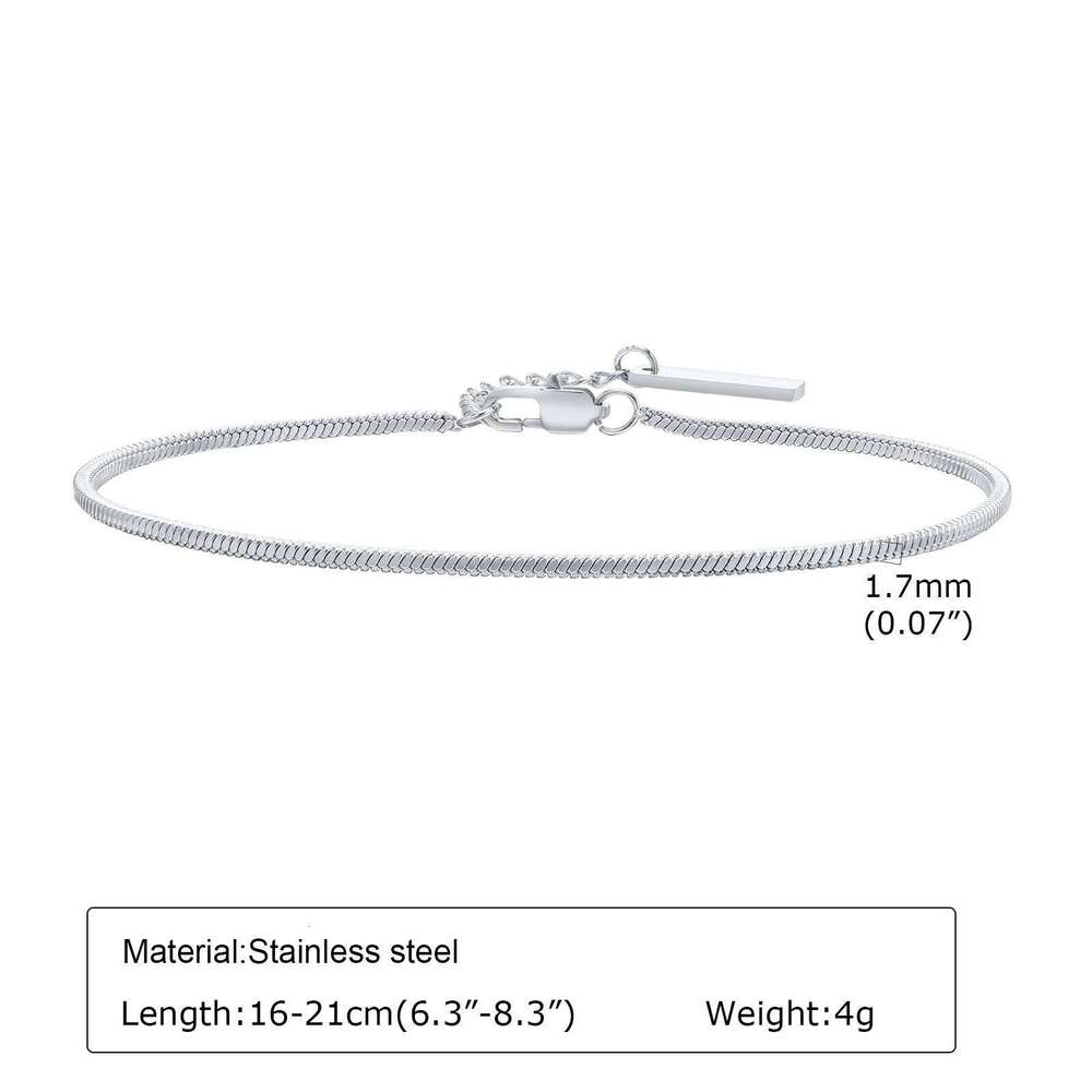 Vnox Square Snake Chain Bracelets for Men Women, 1.7mm Stainless Steel Links Wristband, Stylish Adjustable Unisex Jewelry 26H0206