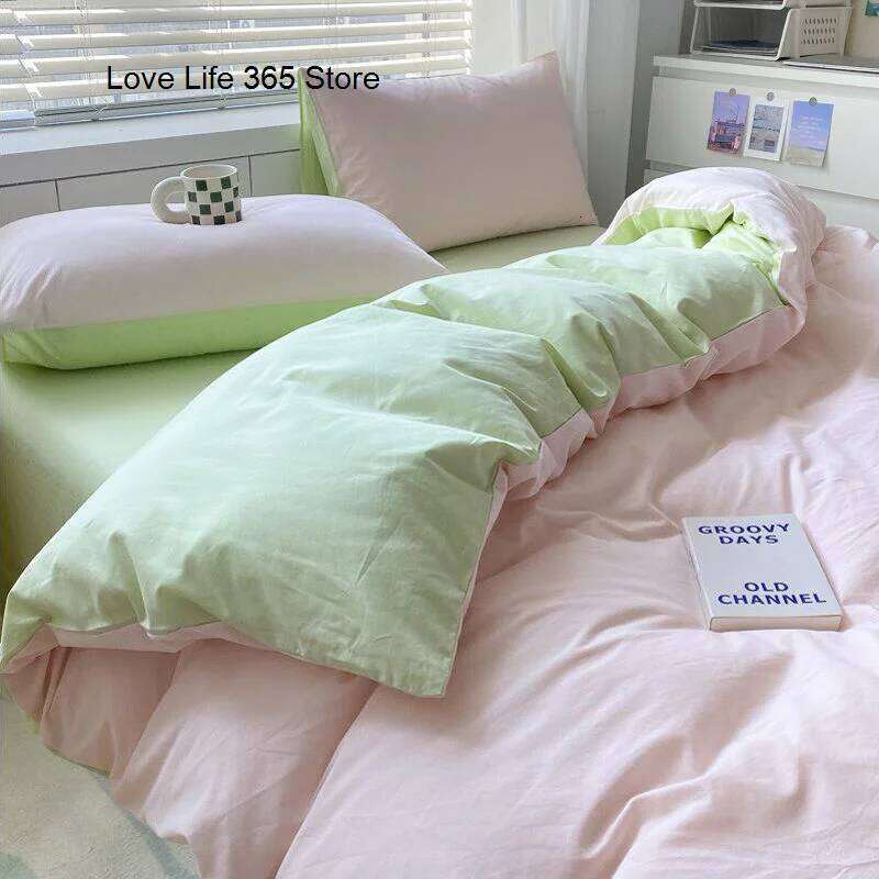 Sweet Blue Love Heart Printed Bedding Set For Girls Adults Children Bed Cover And Flat Sheet Pillowcases Soft Full Size 3/4pcs XJ260206