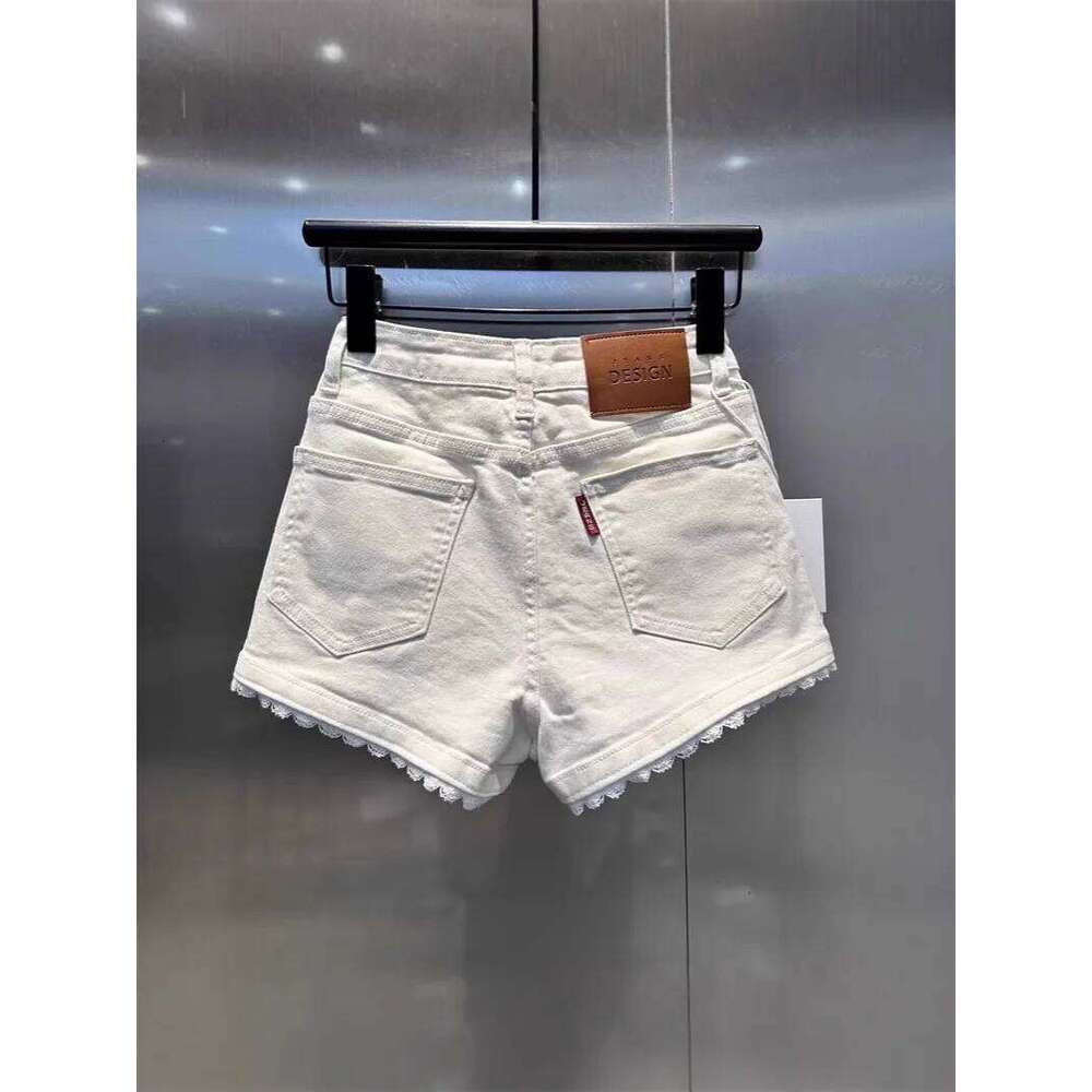 Simple And Hot Women Style Lace Patchwork Versatile Denim New Summer High-Waisted Slimming A-line Shorts Jeans C260206