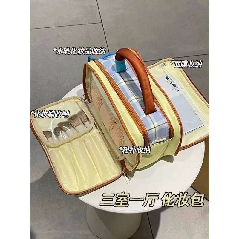 New Women's Makeup Bag Large Capacity with Compartments, Color-Block Portable Travel Toiletry Cosmetic Storage Bag, Handbag Y260206