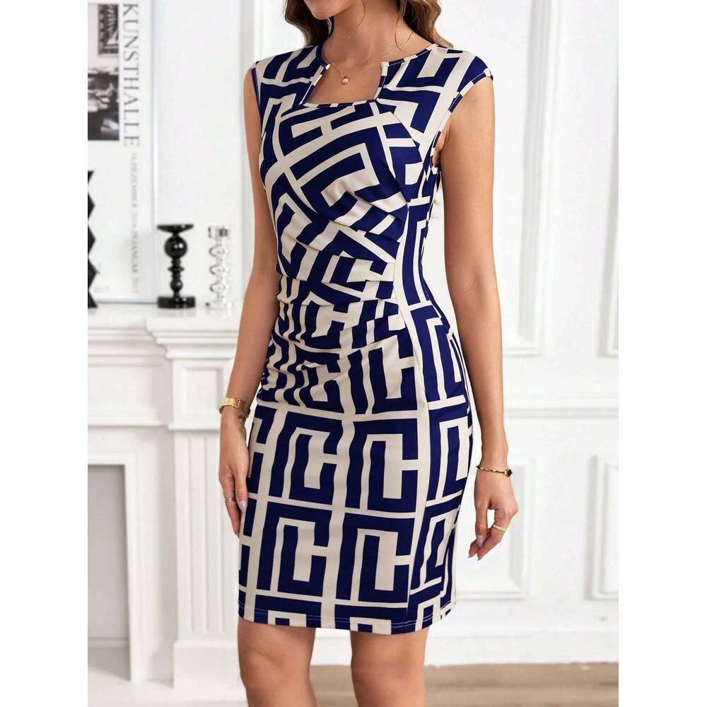 25/5000 A Geometric Knitted, Slimming, Elastic Sleeveless Dress For Women, Exuding High-End, Sexy Elegant Charm, And A Bo